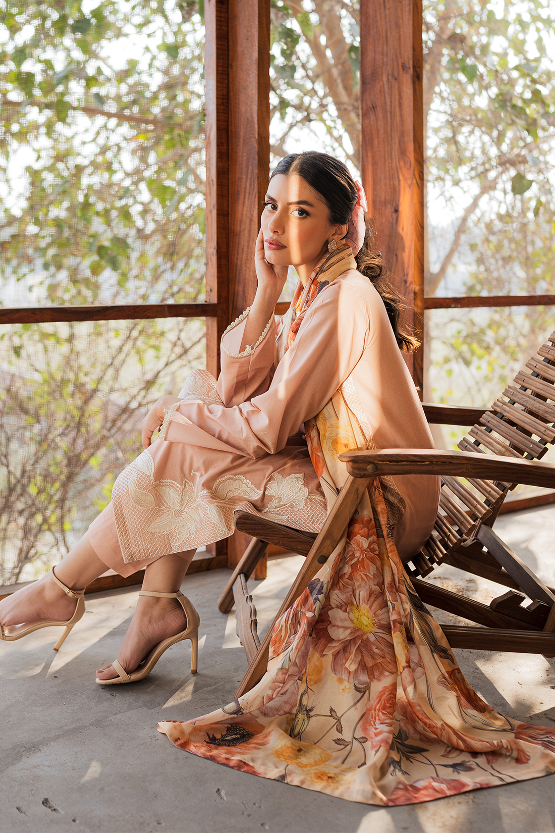 plain suit with printed dupatta